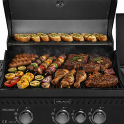GRILL OGRODOWY GAZOWY Z POKRYWĄ I PÓŁKAMI ZEUS-B CZARNY RUSZT ŻELIWNY ZEUS-B
