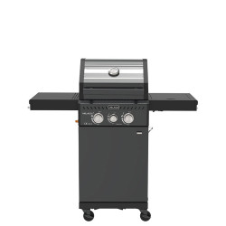 GRILL OGRODOWY GAZOWY Z POKRYWĄ I PÓŁKAMI ZEUS-A CZARNY RUSZT ŻELIWNY ZEUS-A