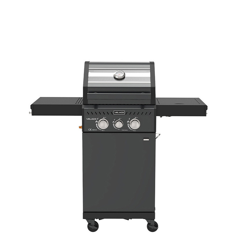 GRILL OGRODOWY GAZOWY Z POKRYWĄ I PÓŁKAMI ZEUS-A CZARNY RUSZT ŻELIWNY ZEUS-A