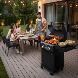 GRILL OGRODOWY GAZOWY Z POKRYWĄ I PÓŁKAMI ZEUS-A CZARNY RUSZT ŻELIWNY ZEUS-A