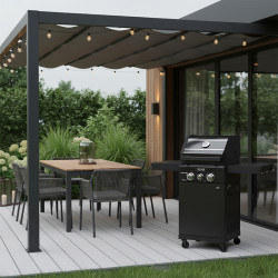 GRILL OGRODOWY GAZOWY Z POKRYWĄ I PÓŁKAMI ZEUS-A CZARNY RUSZT ŻELIWNY ZEUS-A
