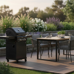 GRILL OGRODOWY GAZOWY Z POKRYWĄ I PÓŁKAMI ZEUS-A CZARNY RUSZT ŻELIWNY ZEUS-A