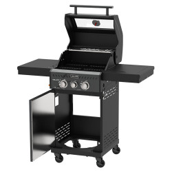 GRILL OGRODOWY GAZOWY Z POKRYWĄ I PÓŁKAMI ZEUS-A CZARNY RUSZT ŻELIWNY ZEUS-A