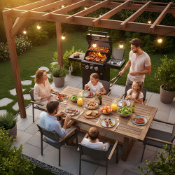 GRILL OGRODOWY GAZOWY Z POKRYWĄ I PÓŁKAMI ZEUS-A CZARNY RUSZT ŻELIWNY ZEUS-A