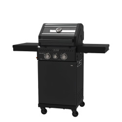 GRILL OGRODOWY GAZOWY Z POKRYWĄ I PÓŁKAMI ZEUS-A CZARNY RUSZT ŻELIWNY ZEUS-A