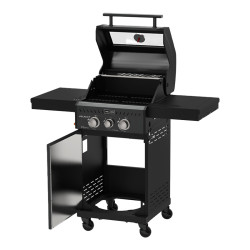 GRILL OGRODOWY GAZOWY Z POKRYWĄ I PÓŁKAMI ZEUS-A CZARNY RUSZT ŻELIWNY ZEUS-A