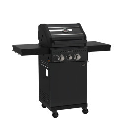 GRILL OGRODOWY GAZOWY Z POKRYWĄ I PÓŁKAMI ZEUS-A CZARNY RUSZT ŻELIWNY ZEUS-A