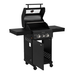 GRILL OGRODOWY GAZOWY Z POKRYWĄ I PÓŁKAMI ZEUS-A CZARNY RUSZT ŻELIWNY ZEUS-A