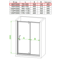 DRZWI PYSZNICOWE UCHYLNE SH08A DO WNĘKI CZARNE 80 CM 6 MM SH08A-BL-80