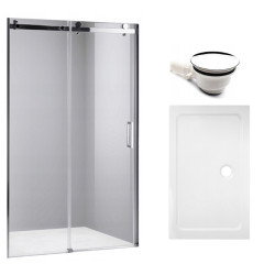 DRZWI PRYSZNICOWE Z BRODZIKIEM SH03D/ST05E CHROM/BIAŁY 115-120/120x70 CM SH03D+ST05E-WH