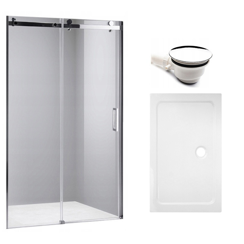 DRZWI PRYSZNICOWE Z BRODZIKIEM SH03D/ST05E CHROM/BIAŁY 115-120/120x70 CM SH03D+ST05E-WH
