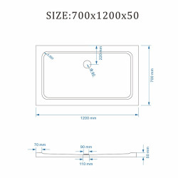 DRZWI PRYSZNICOWE Z BRODZIKIEM SH03D/ST05E CHROM/BIAŁY 115-120/120x70 CM SH03D+ST05E-WH