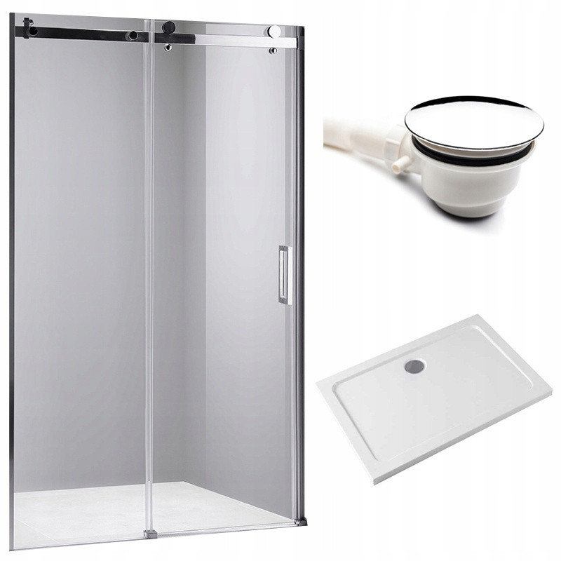 DRZWI PRYSZNICOWE Z BRODZIKIEM SH03C/ST05D CHROM/BIAŁY 105-110/110x70 CM 8 MM