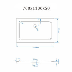 DRZWI PRYSZNICOWE Z BRODZIKIEM SH03C/ST05D CHROM/BIAŁY 105-110/110x70 CM 8 MM