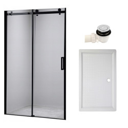 DRZWI PRYSZNICOWE Z BRODZIKIEM SH03B/SXL03C CZARNE/BIAŁY 95-100/100x80 CM SH03B-BL+SXL03C-WH