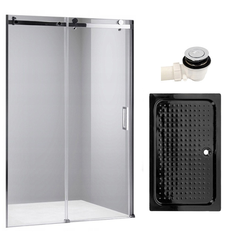 DRZWI PRYSZNICOWE Z BRODZIKIEM SH03B/SXL03C CHROM/CZARNY 95-100/100x80 CM SH03B+SXL03C-BL
