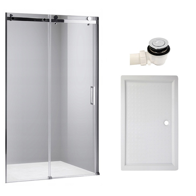 DRZWI PRYSZNICOWE Z BRODZIKIEM SH03B/SXL03C CHROM/BIAŁY 95-100/100x80 CM SH03B+SXL03C-WH