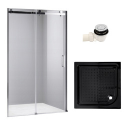 DRZWI PRYSZNICOWE Z BRODZIKIEM SH03B/SXL02C CHROM/CZARNY 95-100/100x100 CM SH03B+SXL02C-BL