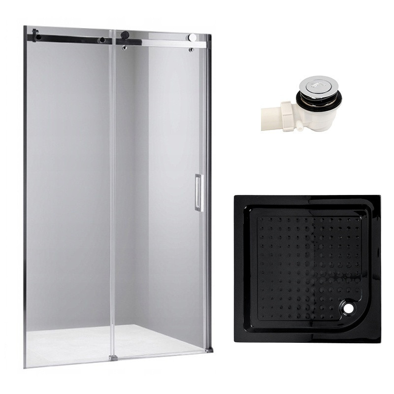 DRZWI PRYSZNICOWE Z BRODZIKIEM SH03B/SXL02C CHROM/CZARNY 95-100/100x100 CM SH03B+SXL02C-BL