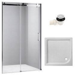 DRZWI PRYSZNICOWE Z BRODZIKIEM SH03B/SXL02C CHROM/BIAŁY 95-100/100x100 CM 8 MM SH03B+SXL02C-WH