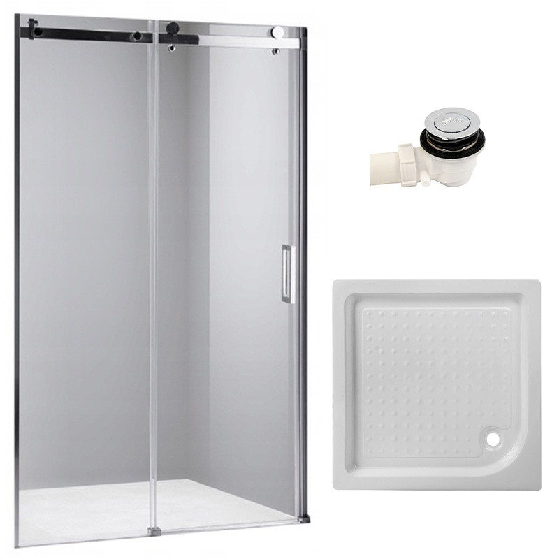 DRZWI PRYSZNICOWE Z BRODZIKIEM SH03B/SXL02C CHROM/BIAŁY 95-100/100x100 CM 8 MM SH03B+SXL02C-WH