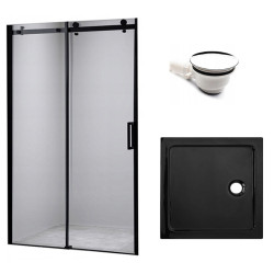 DRZWI PRYSZNICOWE Z BRODZIKIEM SH03B/ST06A CZARNE/CZARNY 95-100/100x100 CM SH03B-BL+ST06A-BL
