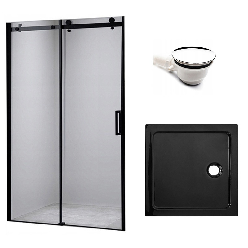 DRZWI PRYSZNICOWE Z BRODZIKIEM SH03B/ST06A CZARNE/CZARNY 95-100/100x100 CM SH03B-BL+ST06A-BL