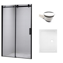 DRZWI PRYSZNICOWE Z BRODZIKIEM SH03B/ST04A CZARNE/BIAŁY 95-100/100x90 CM SH03B-BL+ST04A-WH
