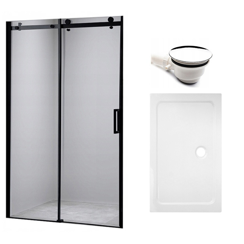 DRZWI PRYSZNICOWE Z BRODZIKIEM SH03B/ST03A CZARNE/BIAŁY 95-100/100x80 CM SH03B-BL+ST03A-WH