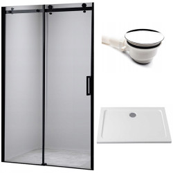 DRZWI PRYSZNICOWE Z BRODZIKIEM SH03B/ST03A CZARNE/BIAŁY 95-100/100x80 CM SH03B-BL+ST03A-WH