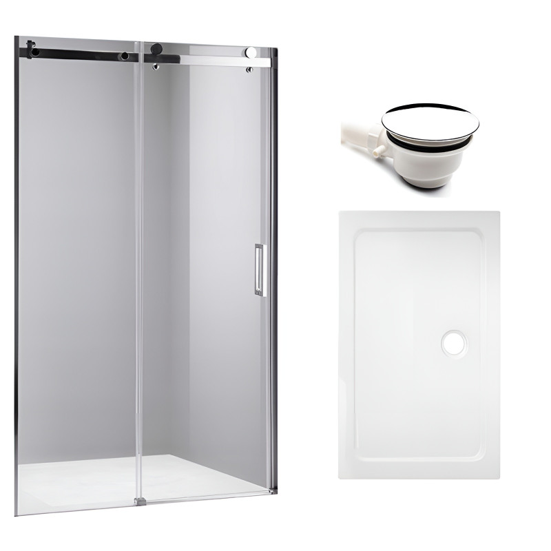 DRZWI PRYSZNICOWE Z BRODZIKIEM SH03B/ST03A CHROM/BIAŁY 95-100/100x80 CM SH03B+ST03A-WH
