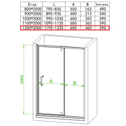 DRZWI PRYSZNICOWE UCHYLNE SH08E DO WNĘKI CZARNE 120 CM 6 MM SH08E-BL-120