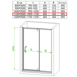 DRZWI PRYSZNICOWE UCHYLNE SH08D DO WNĘKI CZARNE 110 CM 6 MM SH08D-BL-110