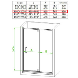 DRZWI PRYSZNICOWE UCHYLNE SH08C DO WNĘKI CZARNE 100 CM 6 MM SH08C-BL-100