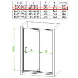 DRZWI PRYSZNICOWE UCHYLNE SH08B DO WNĘKI CZARNE 90 CM 6 MM SH08B-BL-90