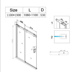 DRZWI PRYSZNICOWE SH03C ZŁOTE 105-110 CM 8 MM SH03C-GL-110