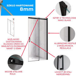 DRZWI PRYSZNICOWE KZ09B CZARNE 105-110 CM 8 MM KZ09B-BL-110