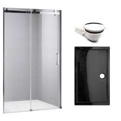 DRZWI PRYSZNICOWE + BRODZIK SH03B/ST03A CHROM/CZARNY 95-100/100X80 CM 8 MM SH03B+ST03A-BL