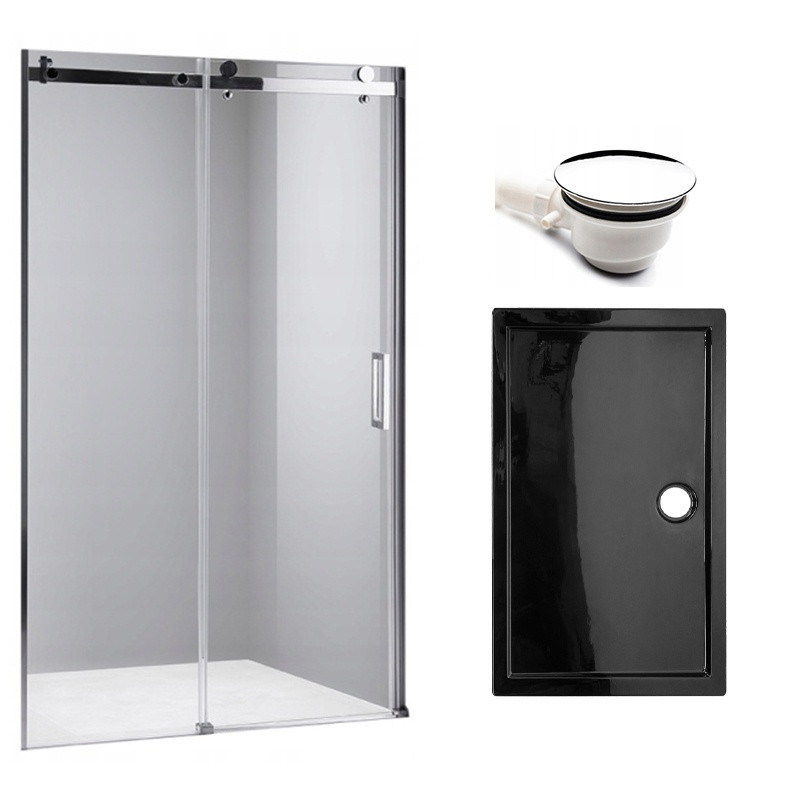 DRZWI PRYSZNICOWE + BRODZIK SH03B/ST03A CHROM/CZARNY 95-100/100X80 CM 8 MM SH03B+ST03A-BL