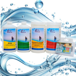CHEMIA ZESTAW DO BASENU CHLOR SZOK PH MINUS FLOCKFIX ALBA TESTER STARTER SET2 STARTER-SET-2