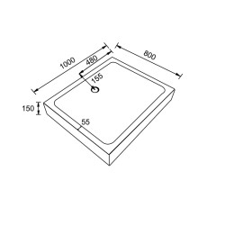 BRODZIK PRYSZNICOWY PROSTOKĄTNY WYSOKI SXL03C BIAŁY 100x80 CM SXL03C-WH-100X80