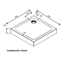 BRODZIK PRYSZNICOWY KWADRATOWY WYSOKI SXL02B BIAŁY 90x90 CM SXL02B-WH-90