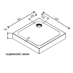 BRODZIK PRYSZNICOWY KWADRATOWY WYSOKI SXL02A CZARNY 80x80 CM SXL02A-BL-80