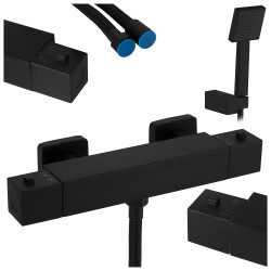 BATERIA WANNOWA ŚCIENNA PRYSZNICOWA ZESTAW Z TERMOSTATEM T202B-BL CZARNA T202B-BL