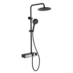 BATERIA PRYSZNICOWA ŁAZIENKOWA Z DESZCZOWNICĄ ŚCIENNA F12-BL CZARNA LCD F12-BL