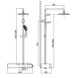 BATERIA PRYSZNICOWA ŁAZIENKOWA Z DESZCZOWNICĄ ŚCIENNA F12-BL CZARNA LCD F12-BL