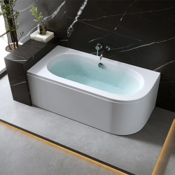 WANNA PRZYŚCIENNA Z OBUDOWĄ EBI LEWA BIAŁA PRZELEW CHROM 150x75 CM EBI-L-150X75-OBUD