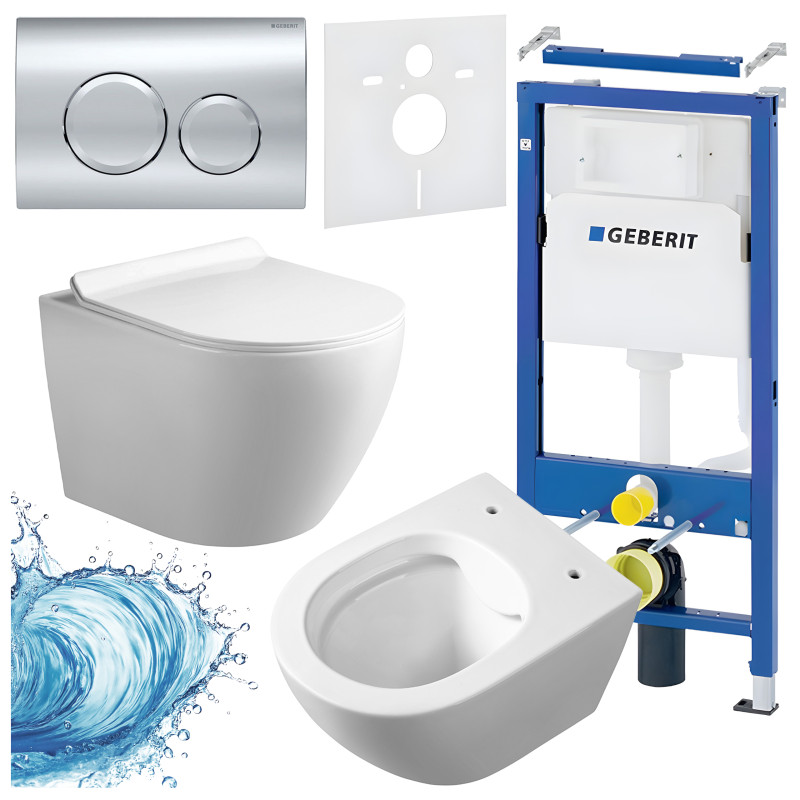 ZESTAW PODTYNKOWY WC STELAŻ GEBERIT DUOFIX MISKA MIZU-WH-RIM-01 PRZYCISK DELTA 20 CHROM