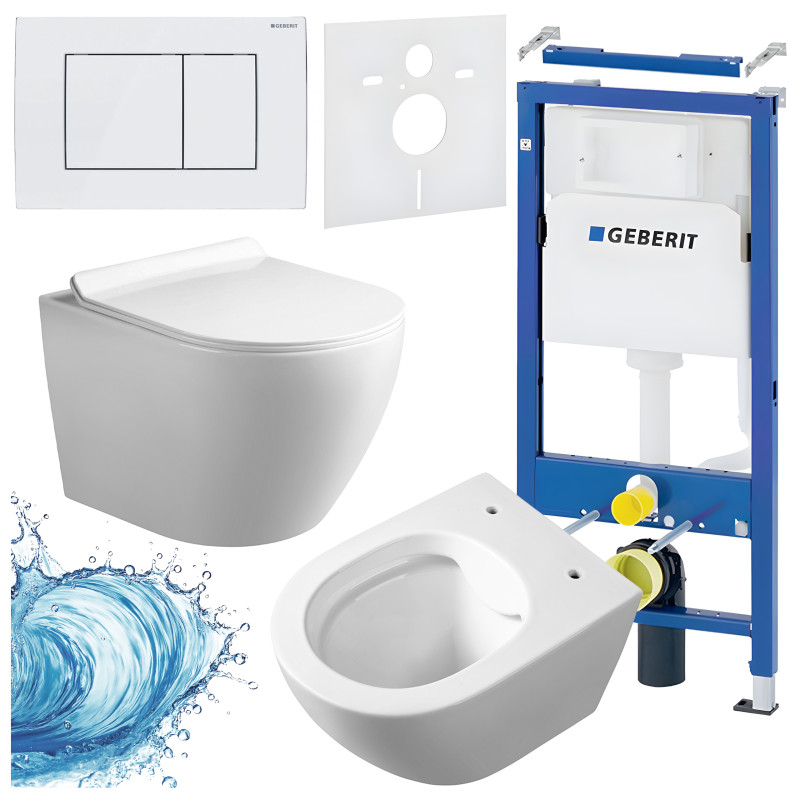 ZESTAW PODTYNKOWY WC STELAŻ GEBERIT DUOFIX MISKA MIZU-WH-RIM-01 PRZYCISK DELTA 30 BIAŁY