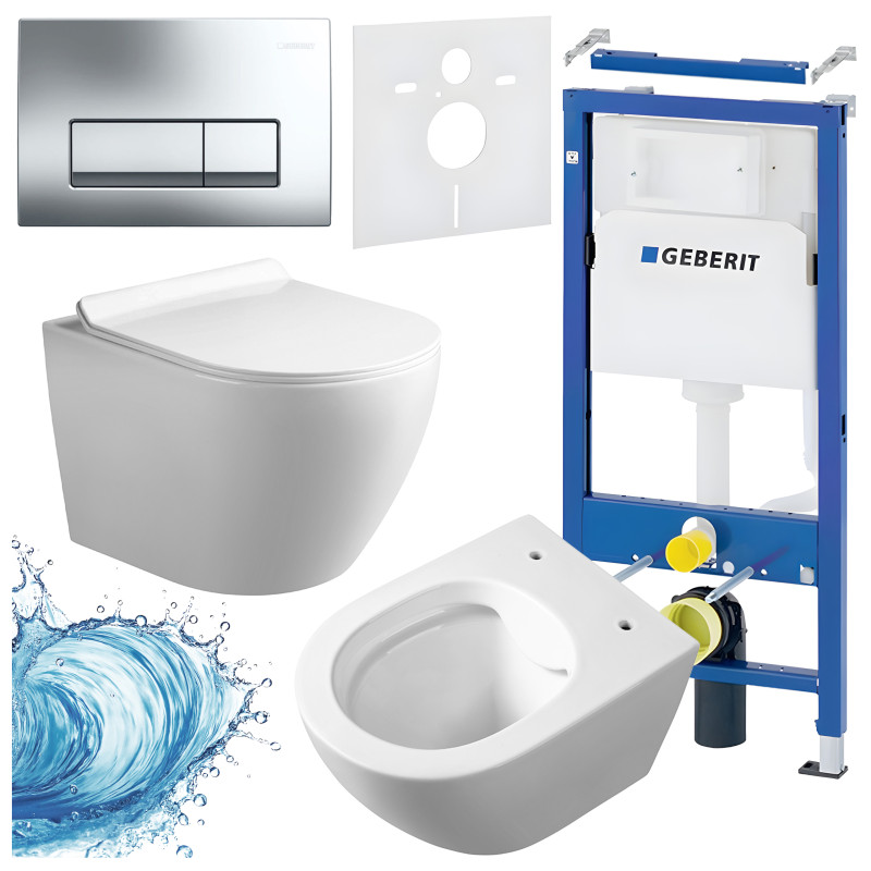 ZESTAW PODTYNKOWY WC STELAŻ GEBERIT DUOFIX MISKA MIZU-WH-RIM-01 PRZYCISK DELTA 50 CHROM